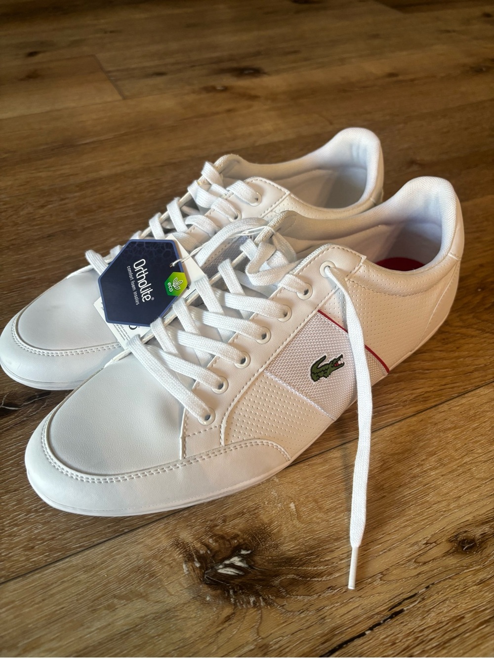 BNWT Lacoste White Sneakers with Green Croc and Red Accent